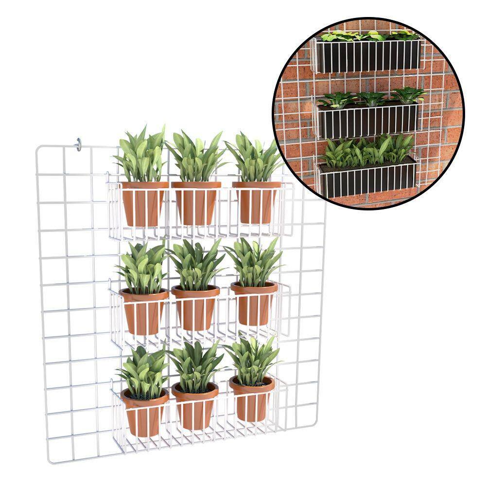 Horta Vertical Jardim Suspenso com Tela Aramada 60x60 e 3 Cestos Multiuso N34 Branco