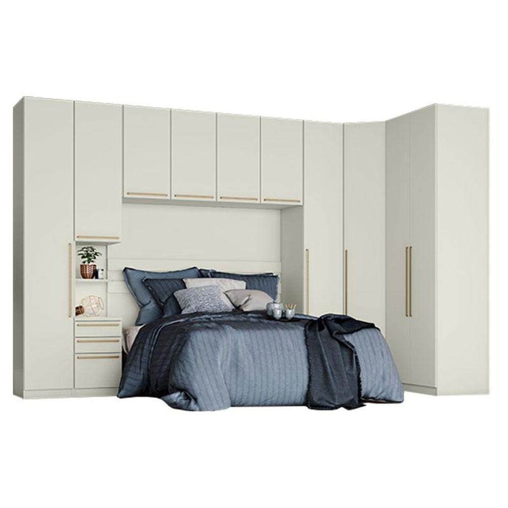 Quarto Modulado Casal Ambiente 3 New Predileto 6 Peças Areia - Henn