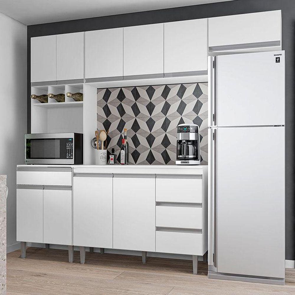 Cozinha com Balcão e Tampo 120 cm Ambiente Andréia Branco Brilho - AJL