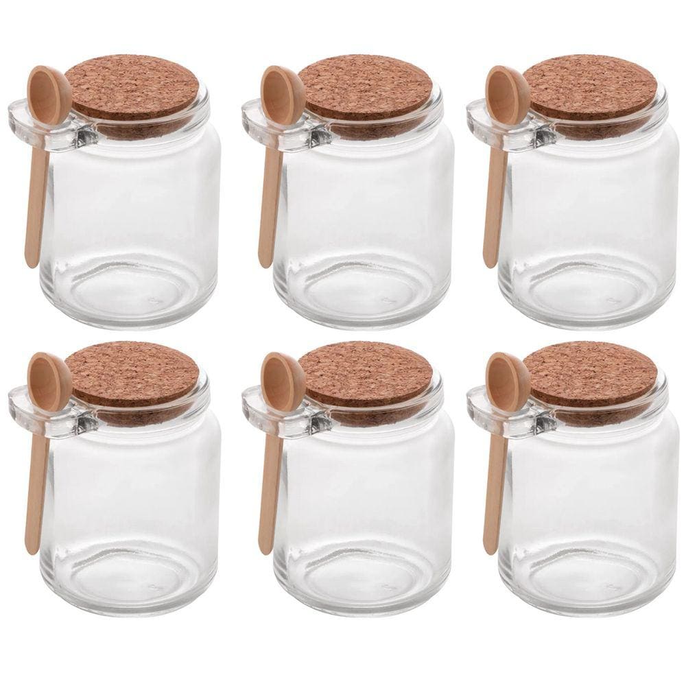 Kit de Pote de Vidro com Tampa de Rolha Colher Bambu 6 unidades Porta Temperos 240ml Lyor