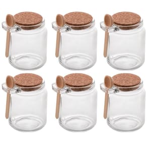 Kit de Pote de Vidro com Tampa de Rolha Colher Bambu 6 unidades Porta Temperos 240ml Lyor