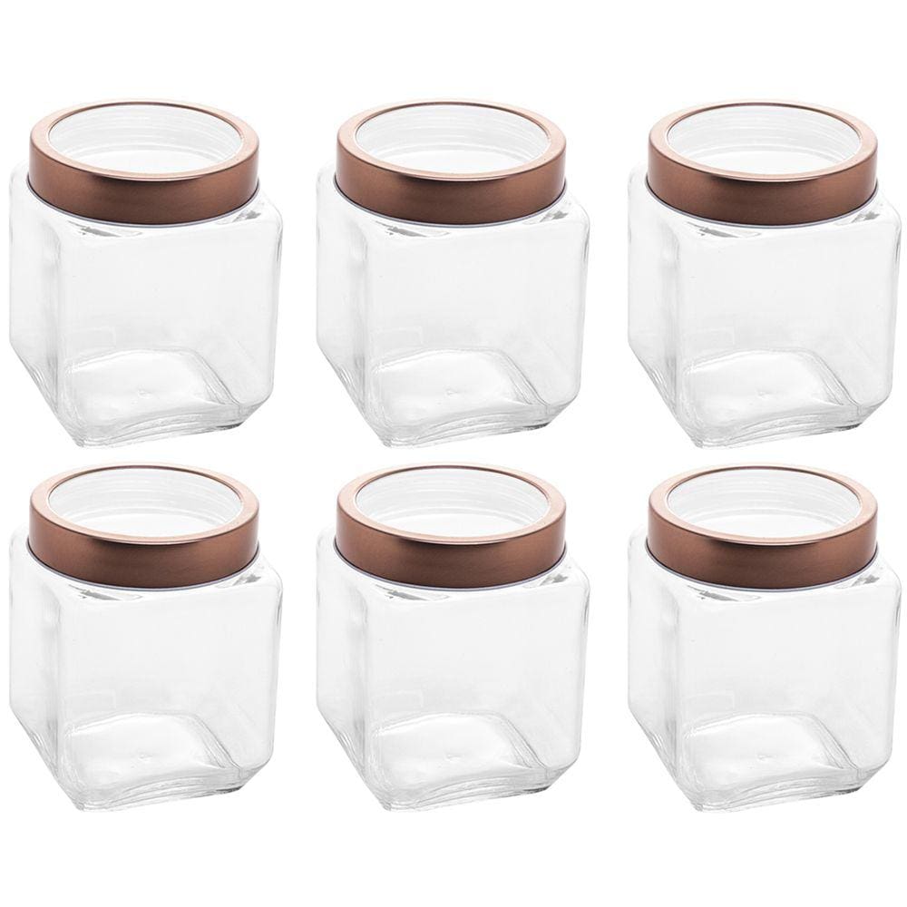 Jogo 6 Potes de Vidro Lyor com Tampa de Metal 1,2L Gran Gastro Rosé Gold