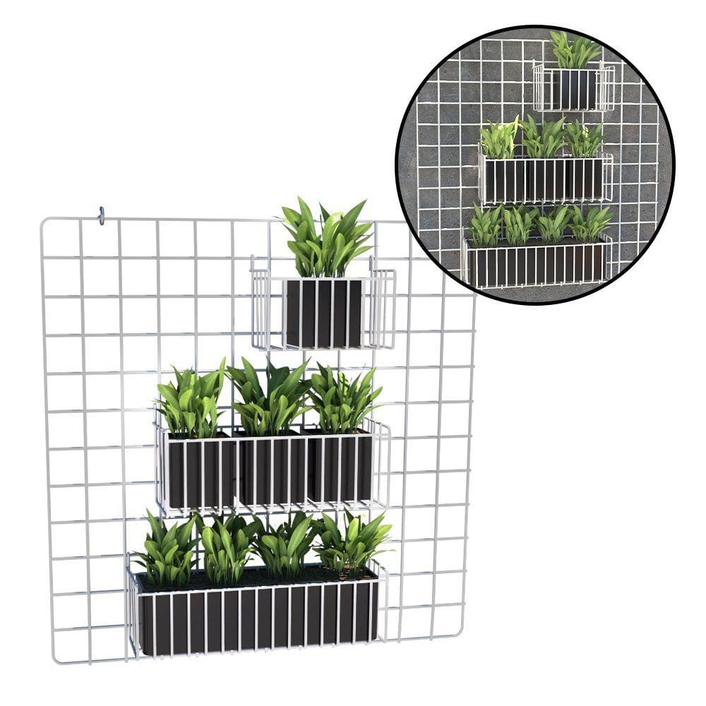 Horta Vertical Jardim Suspenso com Tela Aramada 60x60 e 3 Cestos Multiuso N3g N34 N17 Branco