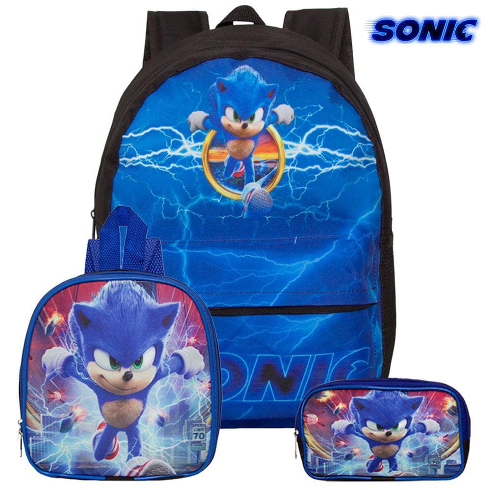 Mochila Escolar Infantil Meninos Super Sonic o Ouriço Azul e Seus