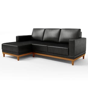Sofá 200cm Com Chaise Direito Kayrós Couríssimo D05 Preto - Mpozenato