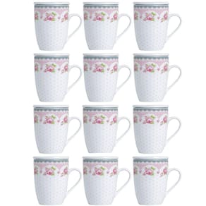 Conjunto 12 Canecas de Porcelana Xícaras de Chá 310ml com Tampa Filtro Inox Infusor Lyor Rosa