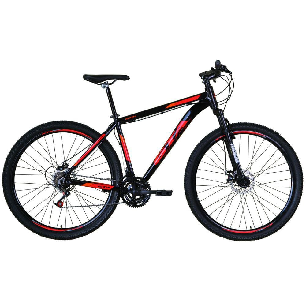 Bicicleta Aro 29 Gta Start Alumínio 21v Freio a Disco Garfo Suspensão - Preto/Vermelho