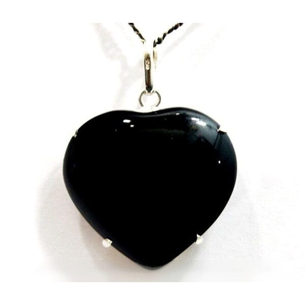 Colar Coração Obsidiana Negra Garra Prata 950