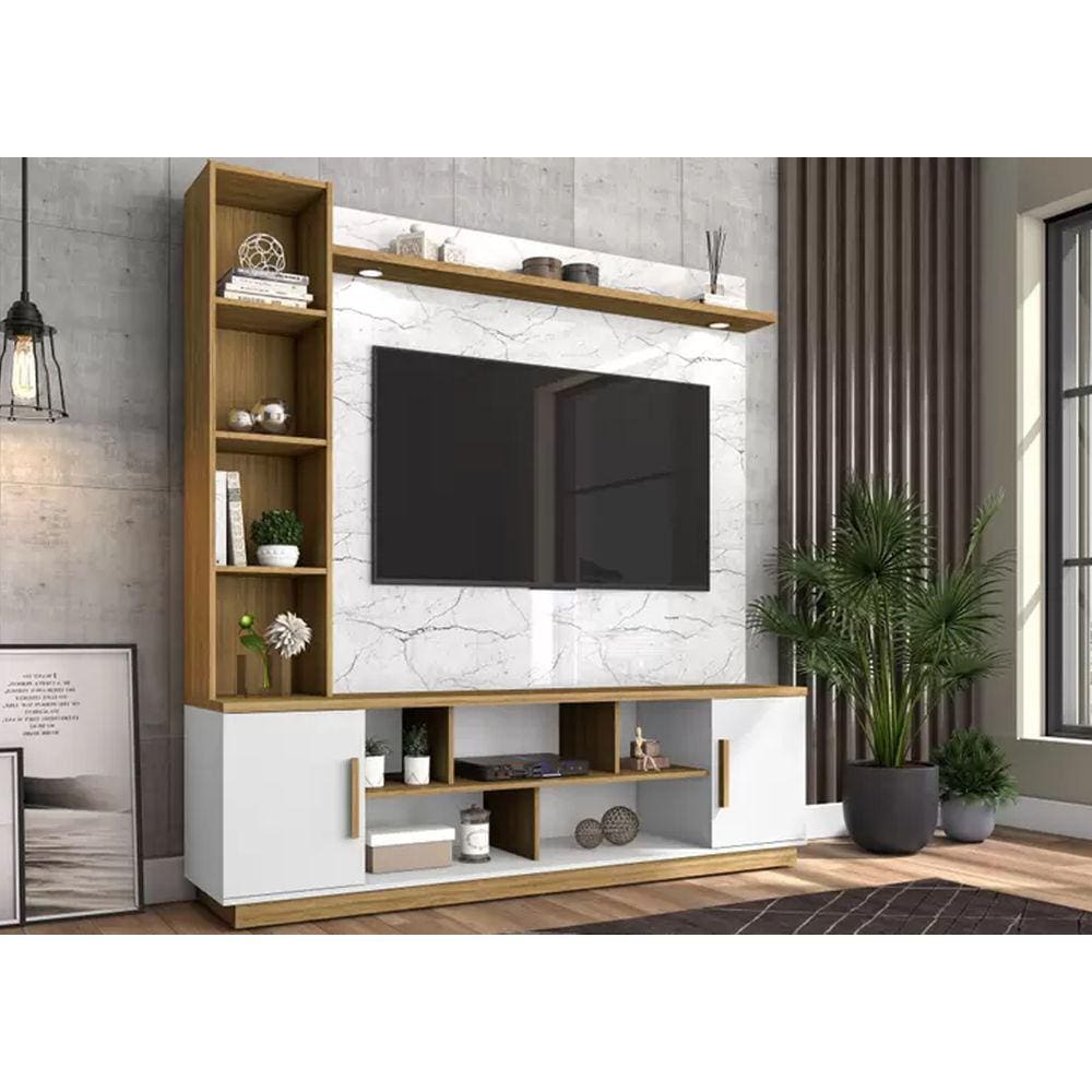 Painel TV até 60" Polegadas Carrara/Branco/Canela Bechara