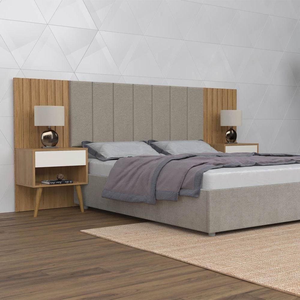 Cabeceira Cama Box Casal Pérola C/2 Mesas De Cabeceiras