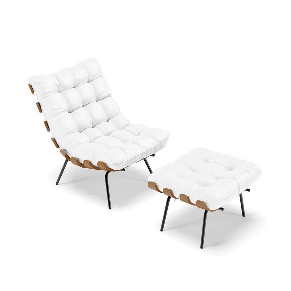 Kit 01 Poltrona E 01 Puff Costela Corino Branco
