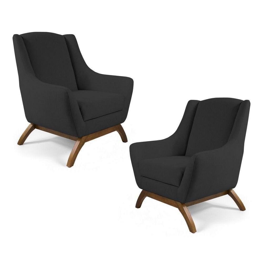 Kit 02 Poltronas Juliet Base De Madeira C-465 Chumbo