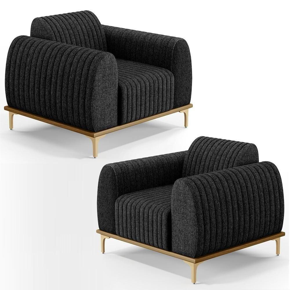 Kit 2 Poltronas Decorativas Base Gold D06 D-465 Chumbo