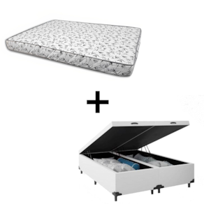 Cama Box Baú King 193 - Tecido Sintético Branco Com Colchão Nápoles Bello Box - 100% Espuma - Branco D33 55x193x203