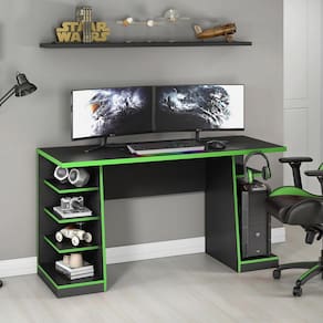 Mesa Computador Gamer Preta/Verde 6 Prateleiras NT2020 Notável 75x136x57
