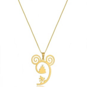 Colar Castelo Da Disney E Mickey Folheado Em Ouro 18k