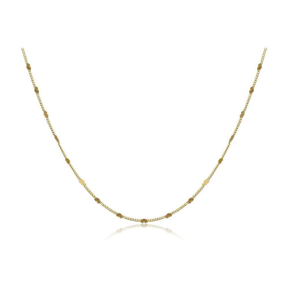 Colar Com Corrente Folheada Em Ouro Com Intervalos De Mini Corações Folheado Em Ouro 18k