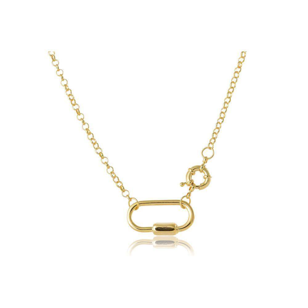 Colar Com Corrente De Elo Largo Com Fecho Bóia Com Mosquetão Folheado Em Ouro 18k