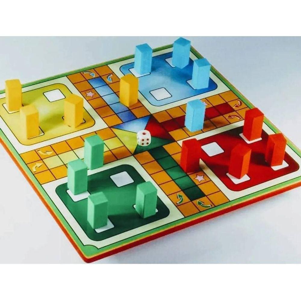 Jogo de Tabuleiro Ludo em Madeira com 16 Pinos e 1 Dado Xalingo