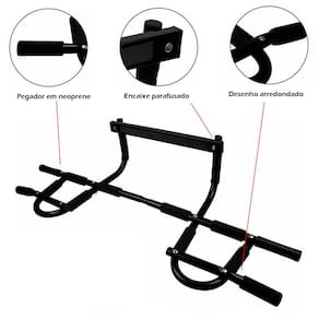 Barra De Porta Tipo Workout Com 4 Bracos Na Cor Preta Em Aco Para Exercicio Fisico