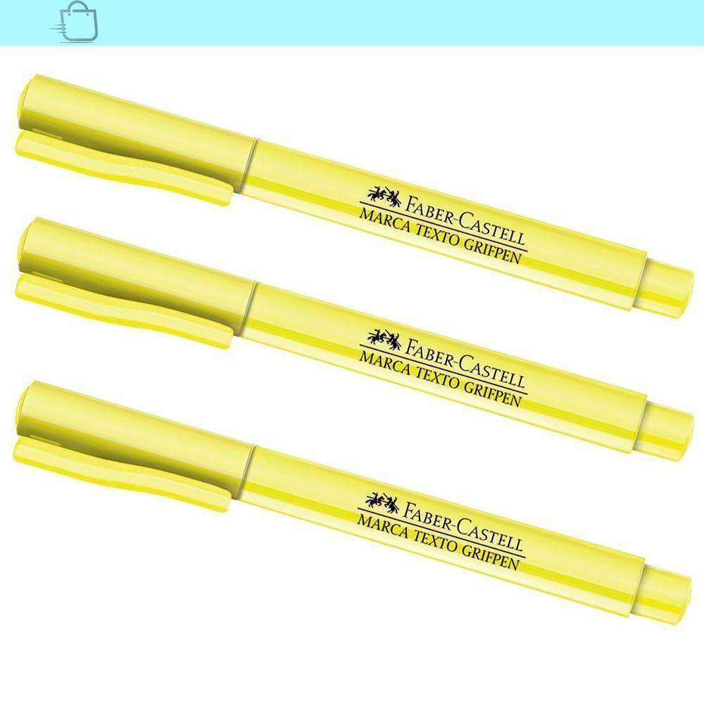 Kit de 3 Canetas Marca Texto Amarela Faber Castell Grifpen