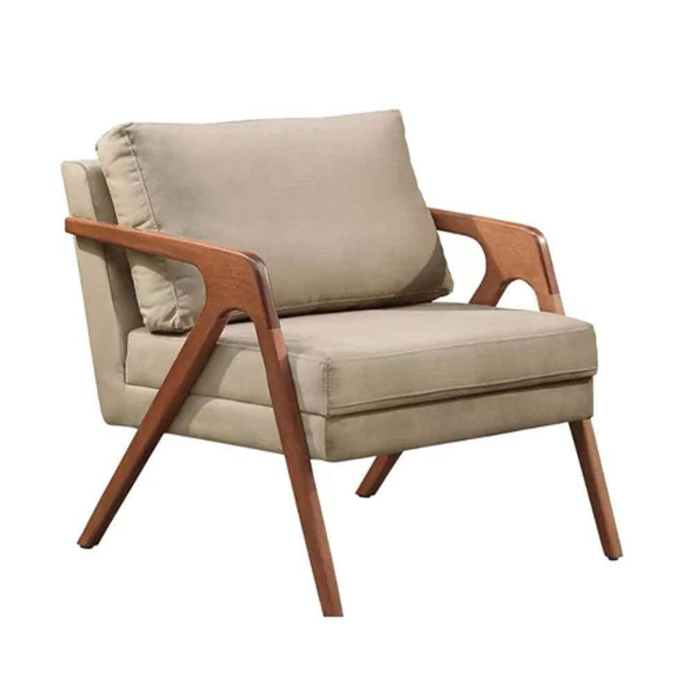 Poltrona Mona Luxo Madeira Maciça Linho Bege