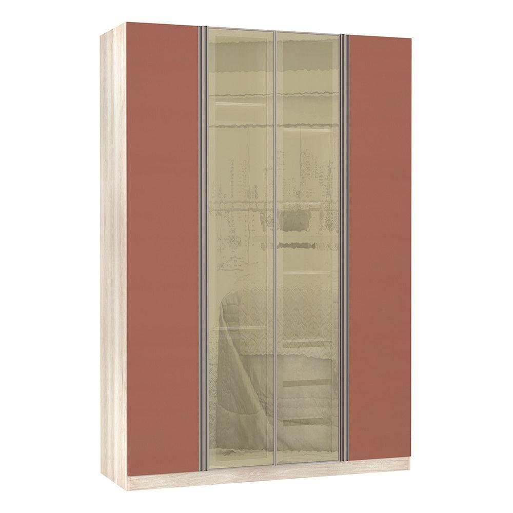 Guarda-Roupa Solteiro Luciane 4 Portas 3 Gavetas Prime Plus Alumínio com Vidro Reflecta