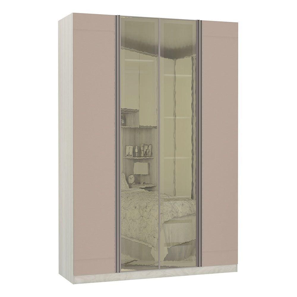Guarda-Roupa Solteiro Luciane 4 Portas 3 Gavetas Prime Plus Alumínio com Vidro Reflecta
