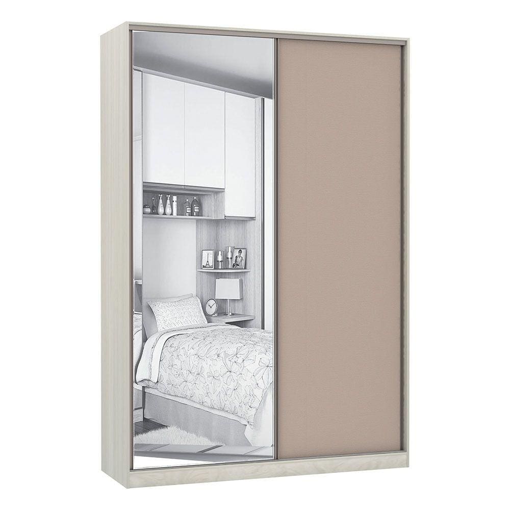 Guarda-Roupa Solteiro Luciane 2 Portas de Correr 3 Gavetas Prime Plus Alumínio com Espelho 160 cm