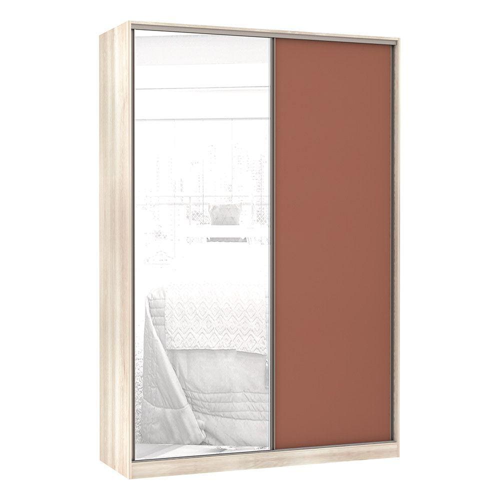 Guarda-Roupa Solteiro Luciane 2 Portas de Correr 3 Gavetas Prime Plus Alumínio com Espelho 160 cm