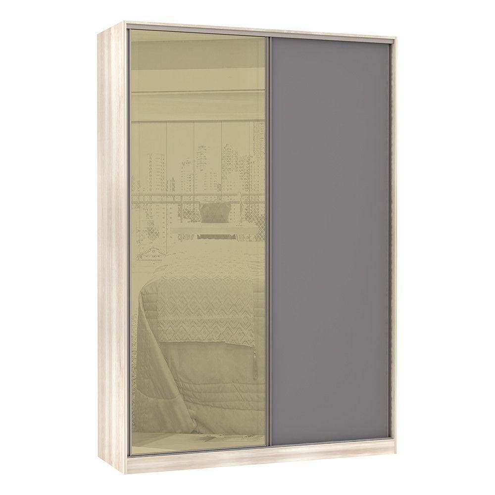 Guarda-Roupa Solteiro Luciane 2 Portas de Correr 3 Gavetas Prime Plus Alumínio com Vidro 8 cm