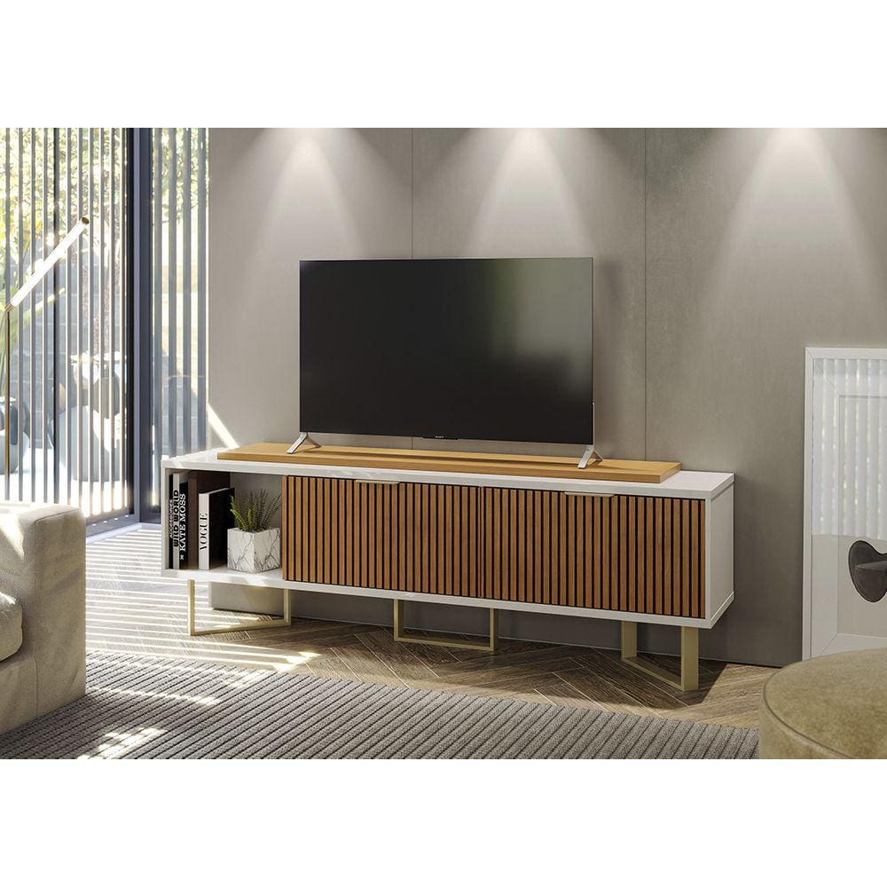 Rack TV até 70" Polegadas 2 Portas Off White/Tauari Ripado Lukaliam Malibu 180x61