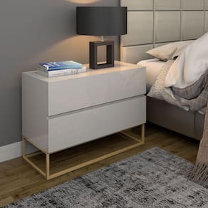 Mesa de Cabeceira Eros 60 Estilo Industrial 2 Gavetas Base Dourada