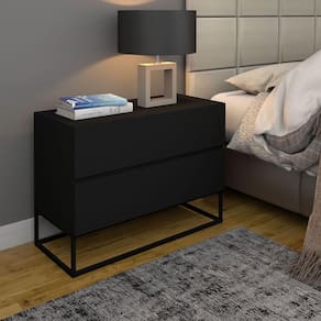 Mesa de Cabeceira Eros 60 Estilo Industrial 2 Gavetas Base Preta