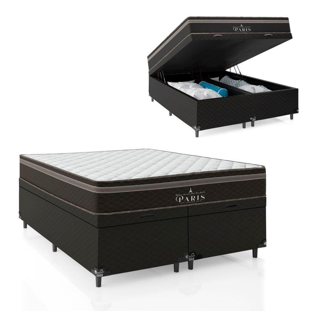 Cama Box Baú Queen Bipartido + Colchão Paris Molas Ensacadas - 66x158x198cm - Jacquard Marrom