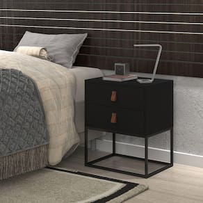 Mesa de Cabeceira Estilo Industrial Unic Puxador Couro Estilo Europeu