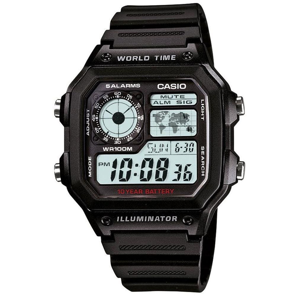 Relógio Casio Masculino Hora Mundial Quadrado Ae-1200Wh-1Avdf