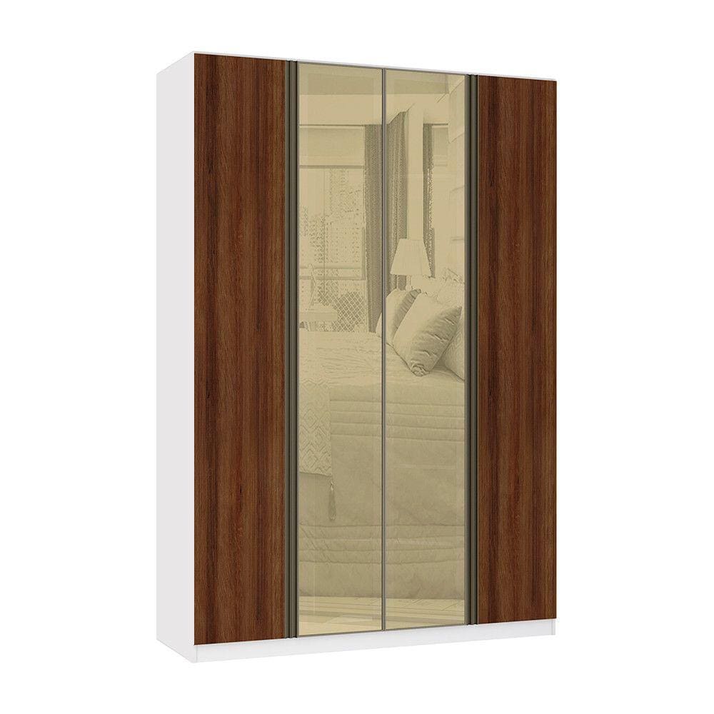 Guarda Roupa 4 Portas 3 Gavetas 159,2 cm com Vidro Reflecta Bronze Prime Luciane Móveis