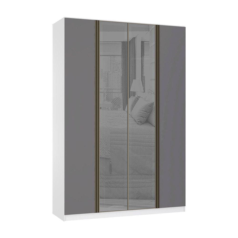 Guarda Roupa 4 Portas 3 Gavetas 159,2 cm com Vidro Reflecta Prata Prime Luciane Móveis