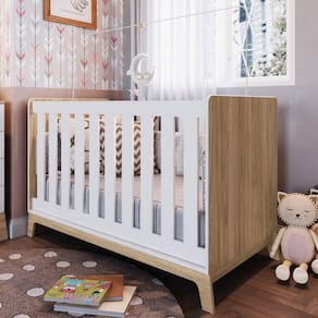 Berço Mini Cama Favo de Mel com Regulagem de Altura - Natural/Branco