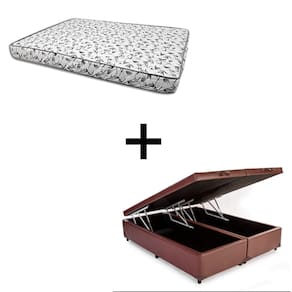Cama Box Baú King 193 - Tecido Sintético Marrom Com Colchão Nápoles Bello Box - 100% Espuma - Branco D33 55x193x203