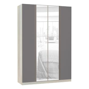 Guarda-Roupa Solteiro Luciane 4 Portas 3 Gavetas Prime Plus Alumínio com Espelho 160 cm