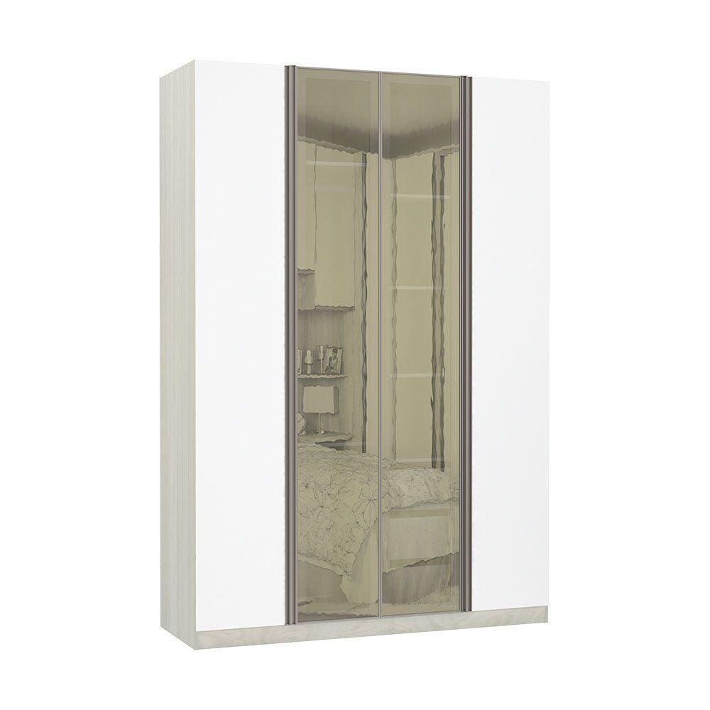 Guarda-Roupa Solteiro Luciane 4 Portas 3 Gavetas Prime Plus Alumínio com Vidro Reflecta