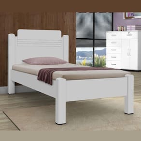 Cama Solteiro Com Cabeceira Confortável Grande Quarto Dormitório Moderno MDF Branco