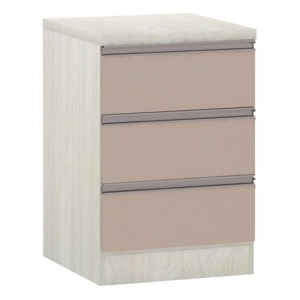 Mesa de Cabeceira 3 Gavetas 40cm Estrutura Legno Crema Prime Plus Luciane Móveis