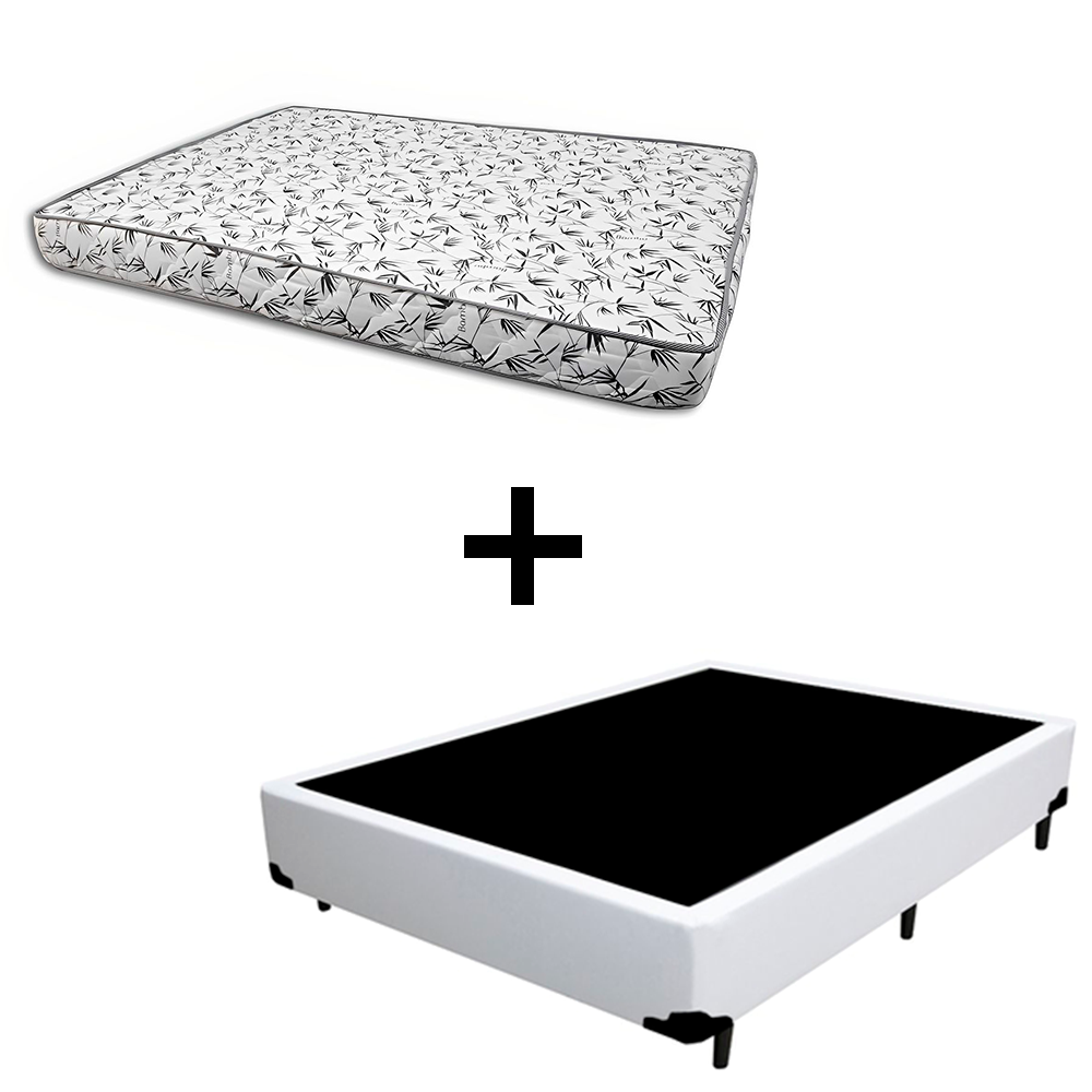 Cama Box Viúva 128 - Tecido Sintético Branco com Colchão Nápoles Bello Box - 100% Espuma - Branco D33 54x128x188