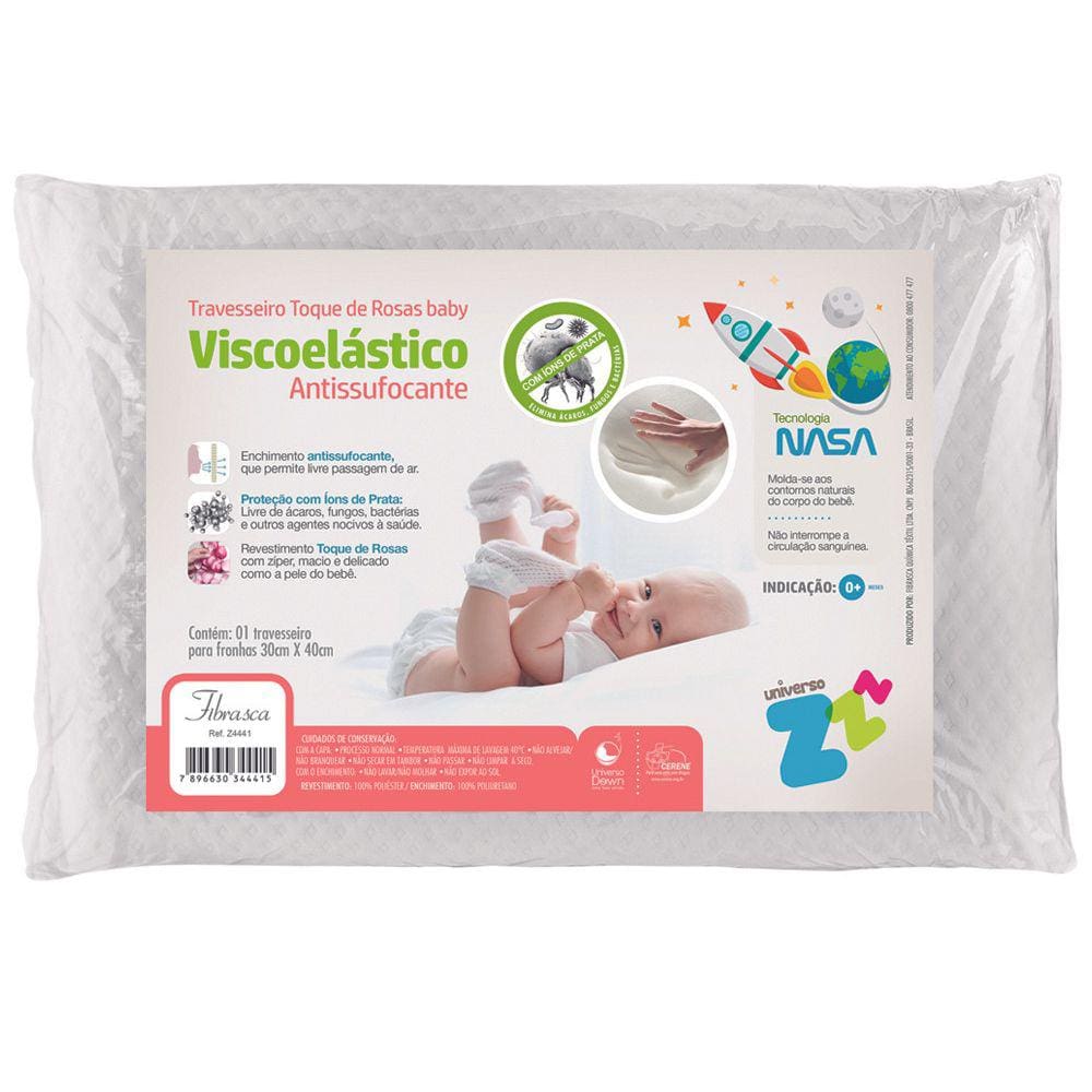 Travesseiro Anti Sufocante 6 Meses Toque de Rosas 30X40 Fibrasca