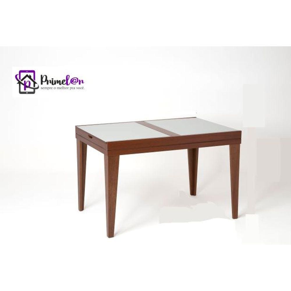 Mesa De Jantar Extensível 1.20 a 1.80 Com Vidro Pés Madeira Gênova