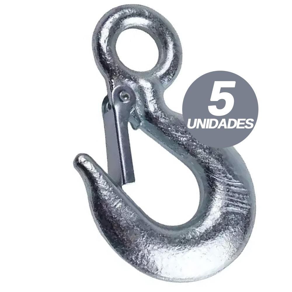 Kit 5 Gancho Forjado Olhal com Trava de Segurança Galvanizado Starfer 500kg