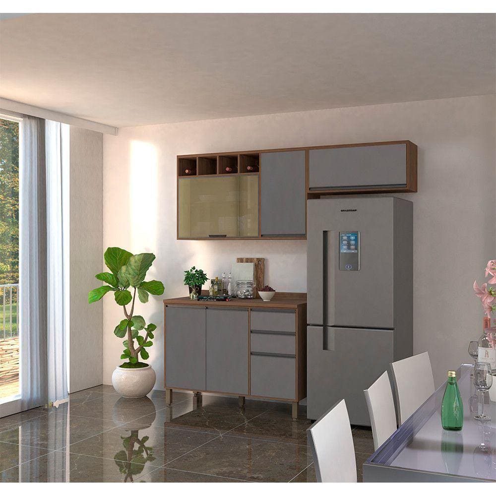 Armário De Cozinha 3 Peças Com Tampo Com Cinza
